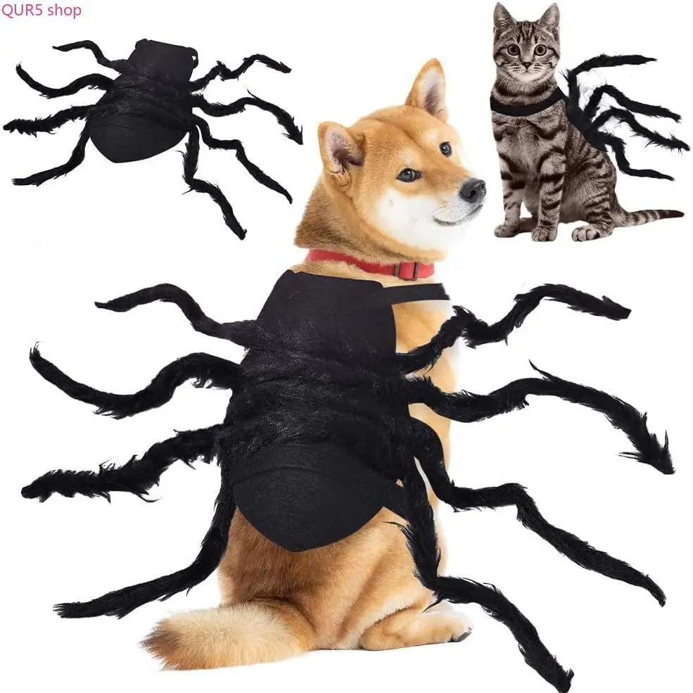 Furry Black Spider Web Costume Harness - Adjustable Straps, Halloween Cosplay Accessory for Small-Medium Dogs/Cats, Holiday Party & Trick-or-Treat Outfit, S, Small And Medium