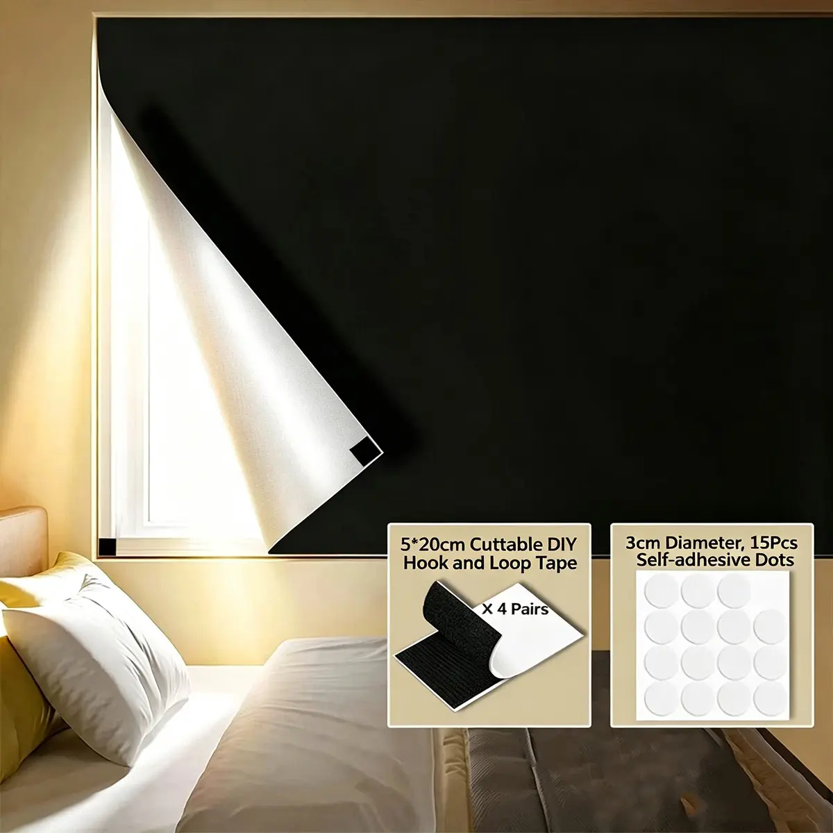 2-Piece Set 100% Blackout Curtains, Darkest Window Covering, DIY Portable Travel Curtain, Cuttable Sunscreen Blackout Blind, Window Curtain Panels