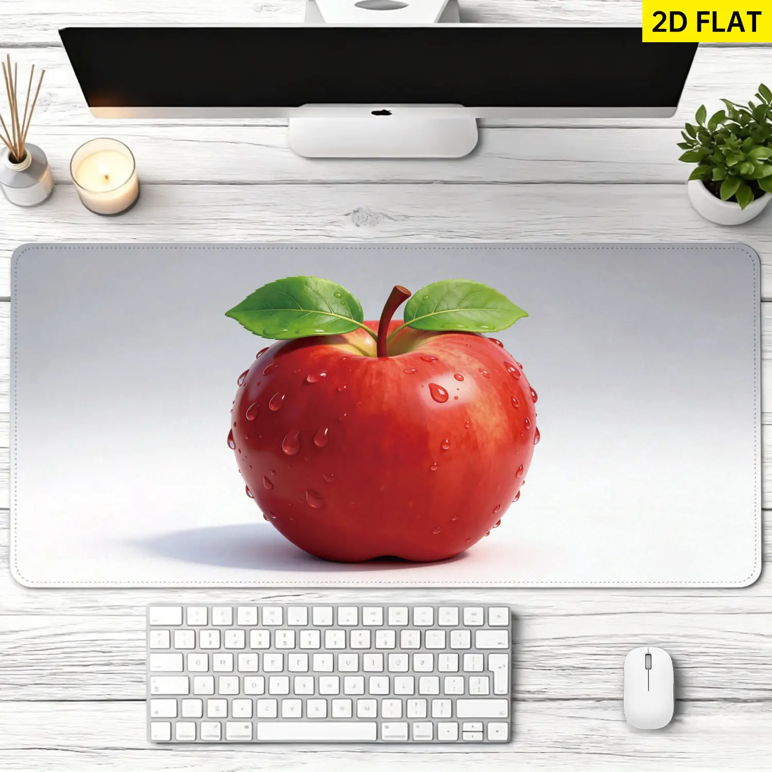 Extra Large Fresh Red Apple with Water Drops Mouse Pad, Non-Slip Rubber Base Computer Desk Accessory with Precise Control, Lock Edge Washable Gaming Option, Multi-Size Premium Multipurpose for Home, Office Gifts