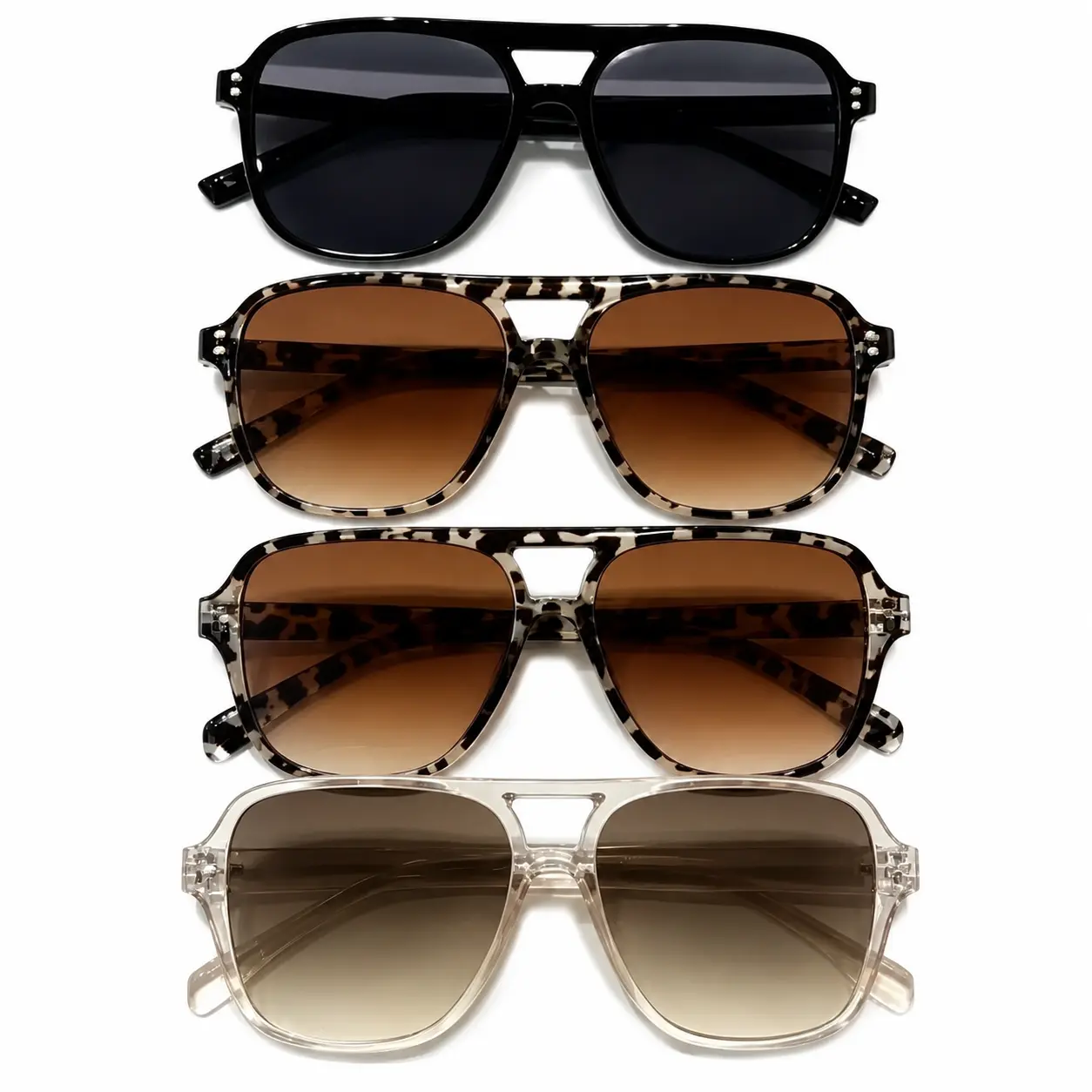 Women’s 4-Piece Polarized Sunglasses Collection Featuring Y2K-Inspired Double-Bridge Aviator, Compact Oval-Square Frames, Lightweight UV-Protective Lenses Ideal for Everyday Wear, Travel, Beach Outings, and Urban Summer Styling