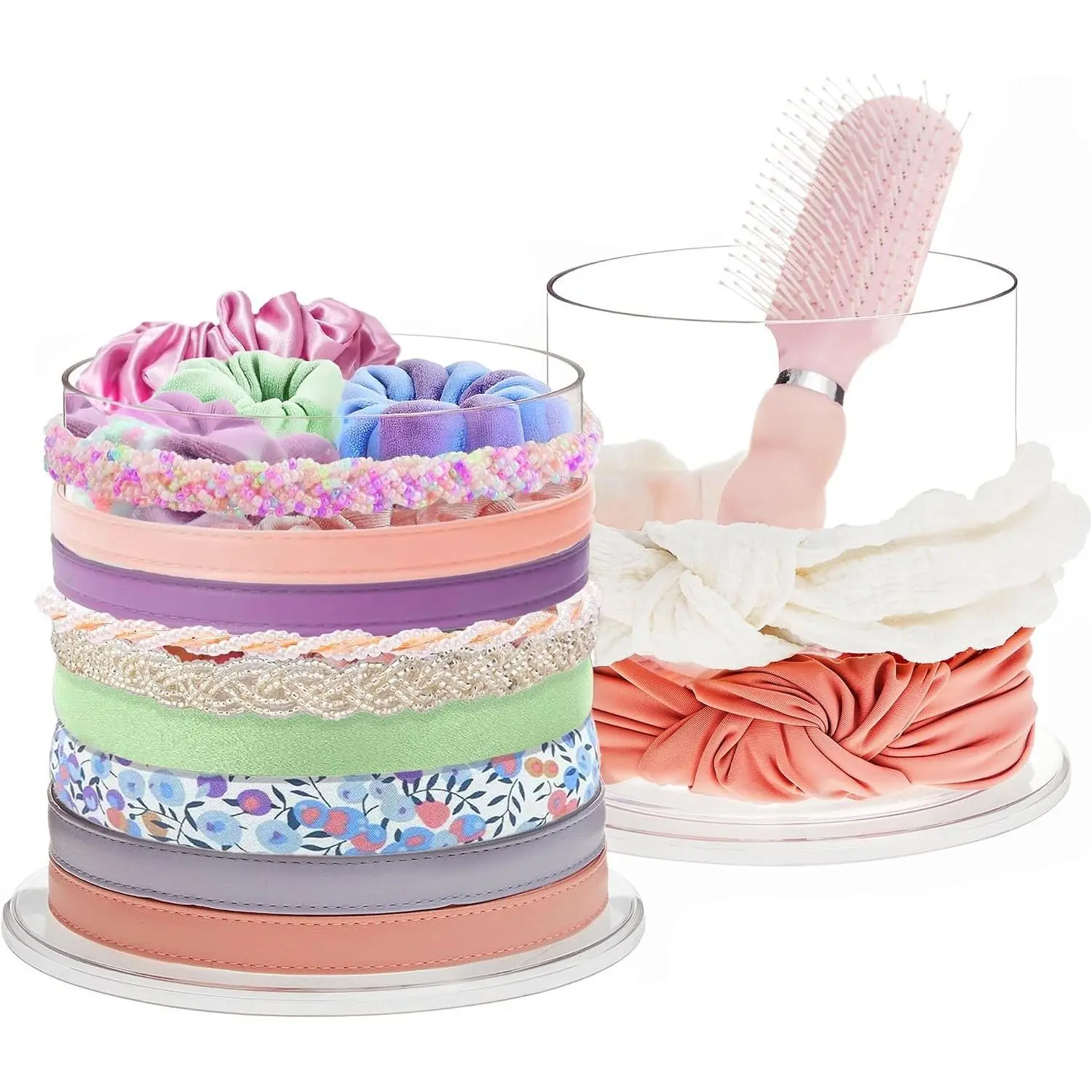 STORi Bella 2-Pack Headband and Scrunchie Holder | Clear Plastic Organizer Display Stand | Holds Hair Ties, Accessories, and Jewelry | Made in USA