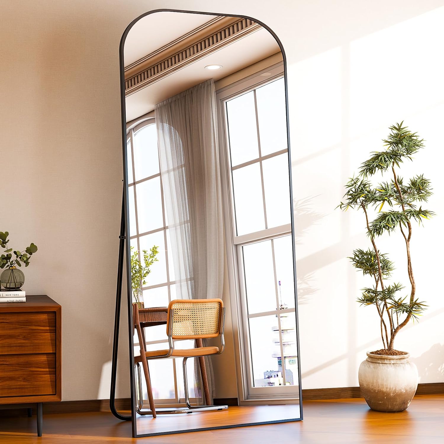 28"x71" Full Length Mirror Floor Mirrors Freestanding Hanging or Leaning Large Mirrors Full  Mirror with Stand for Cloakroom, Bedroom, Living Room, Black