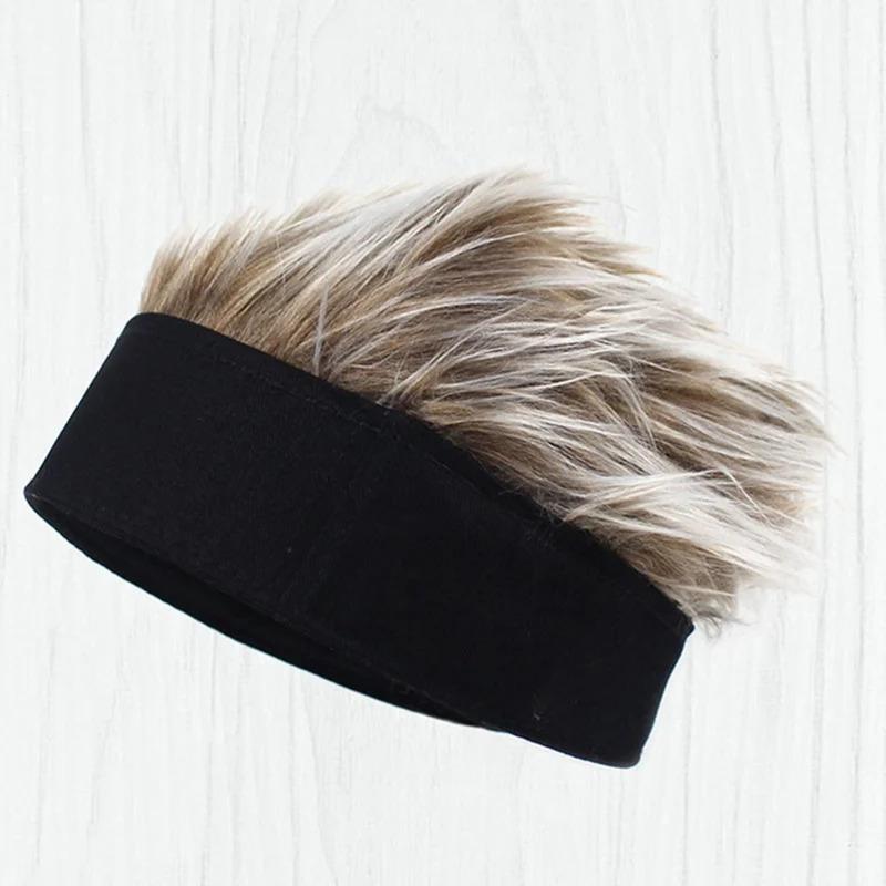Unisex Beanie Wig Hat Synthetic Short Hair Caps Hip Hop Beanie Hat Spiked Fake Hair Hat Wigs Short Melon Headband Prop Headwear