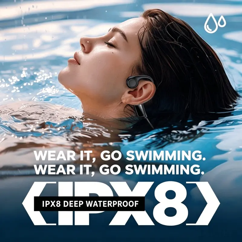 Swimming bone conduction headphones, IPX8 open-ear headphones, Bluetooth 5.4 waterproof earbuds, long playback time, underwater headphones suitable for marathons, swimming, running, and cycling, a must-have gift item