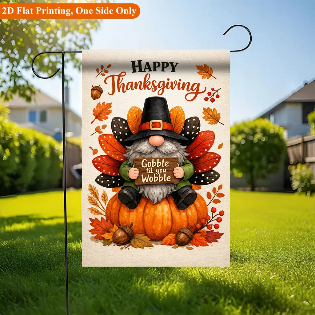 2D Flat - 2D Flat - 2D Flat Printing Garden Flag 1pc, Thanksgiving Gnome And Pumpkin Garden Flag - Single-Sided Printed Outdoor Decor for Home And Garden, Holiday Decoration, Durable Polyester, 11.8X17.7 Inches, No Pole Included