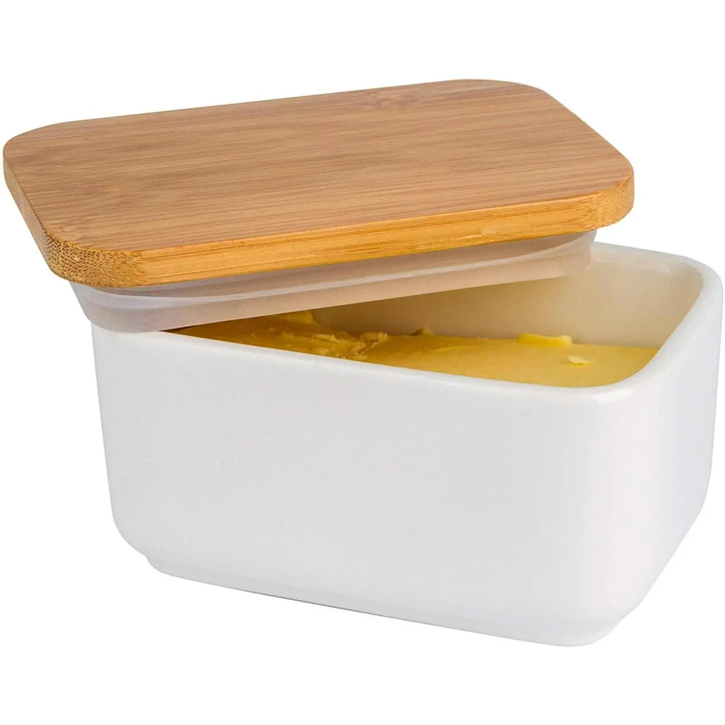 Porcelain Butter Dish with  Lid, Ceramic Butter Keeper Container for Countertop or Refrigerator, Heat Resistant Kitchen Butter Storage Dish, White (300ml)
