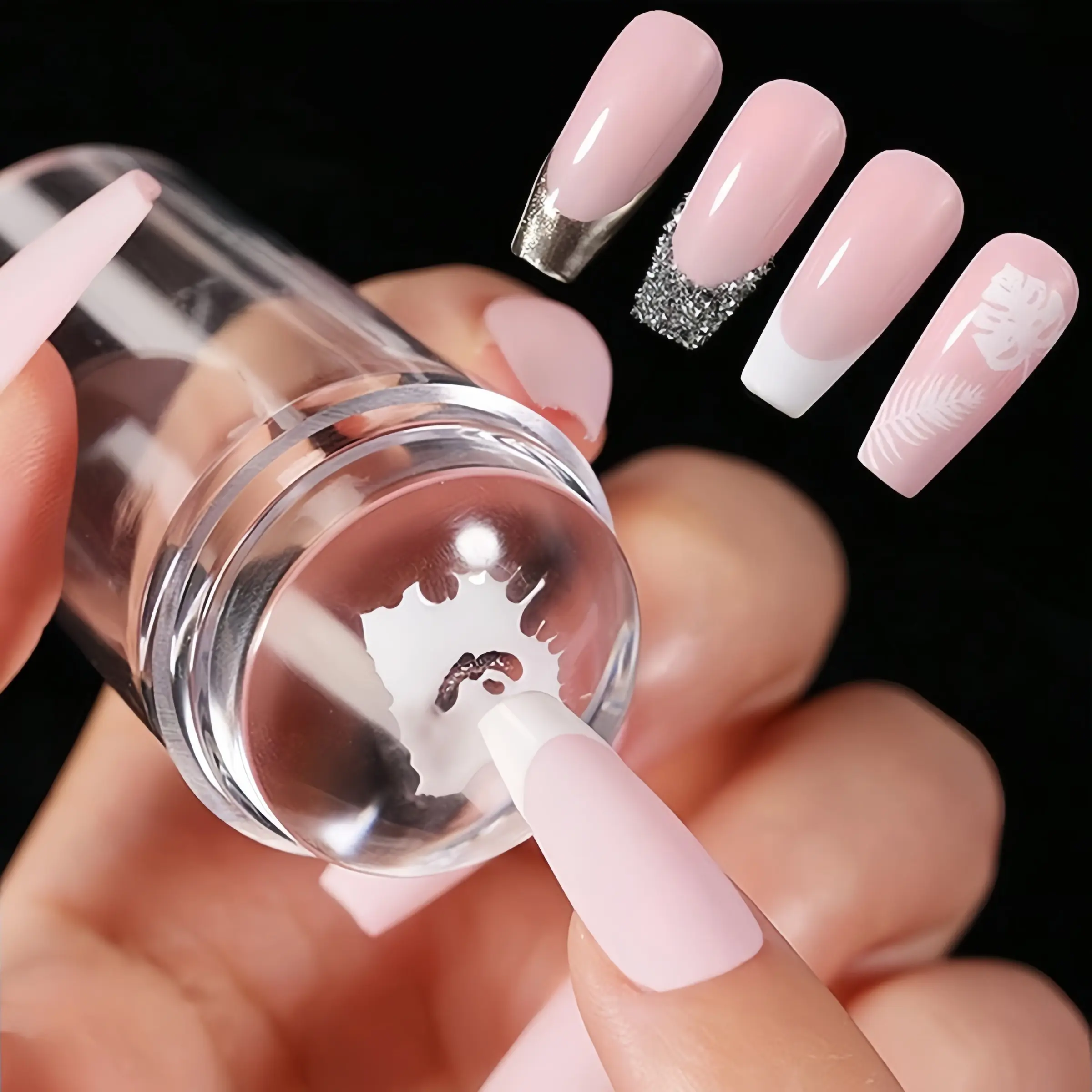 Quick French Nail Art Manicure Tool Kit with French Tip Tool, Transparent Silicone Stamp & Scraper, DIY French Manicure Professional Nail Tools Nails Supplies for Salon Quality at Home Results