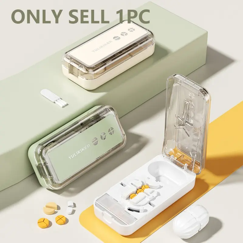 Portable Three-In-One Pill Crusher and Storage Box, Precise Dosage Divider, Detachable and Washable, Ideal for Medicines, Vitamins, Supplements, Vitamin Dispenser, Supplement Organizer