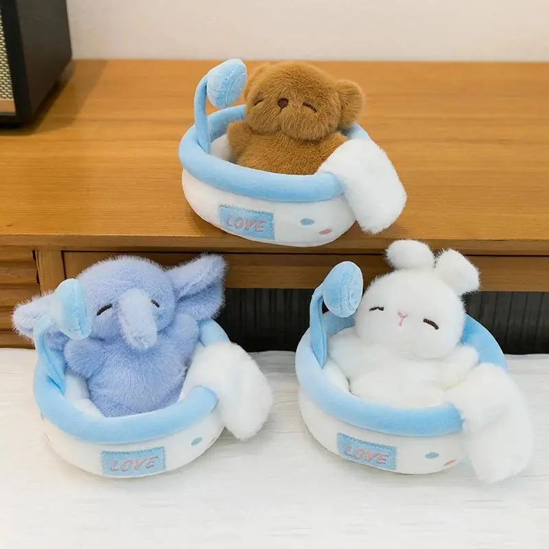 Cute Cartoon Animal Set Plush Toy - Capybara, Elephant, Rabbit Bubble Bath Series Capybara Doll in Nest, Plush Fabric Collectibles, Unisex Stress Relief Toy for Girls Funny Gift