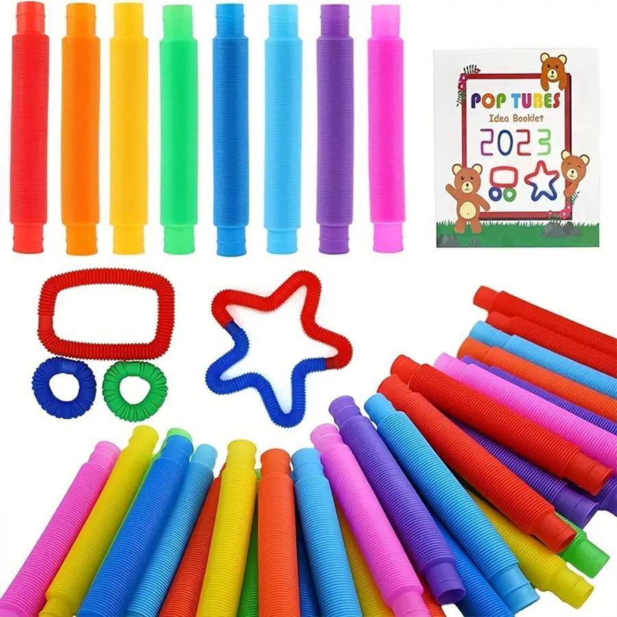 Random Color Sensory Tube Toy, 20/140pcs Colorful Decompressing Toy, Fine Motor Skills Toy, Unique Basket Filler, Rainbow