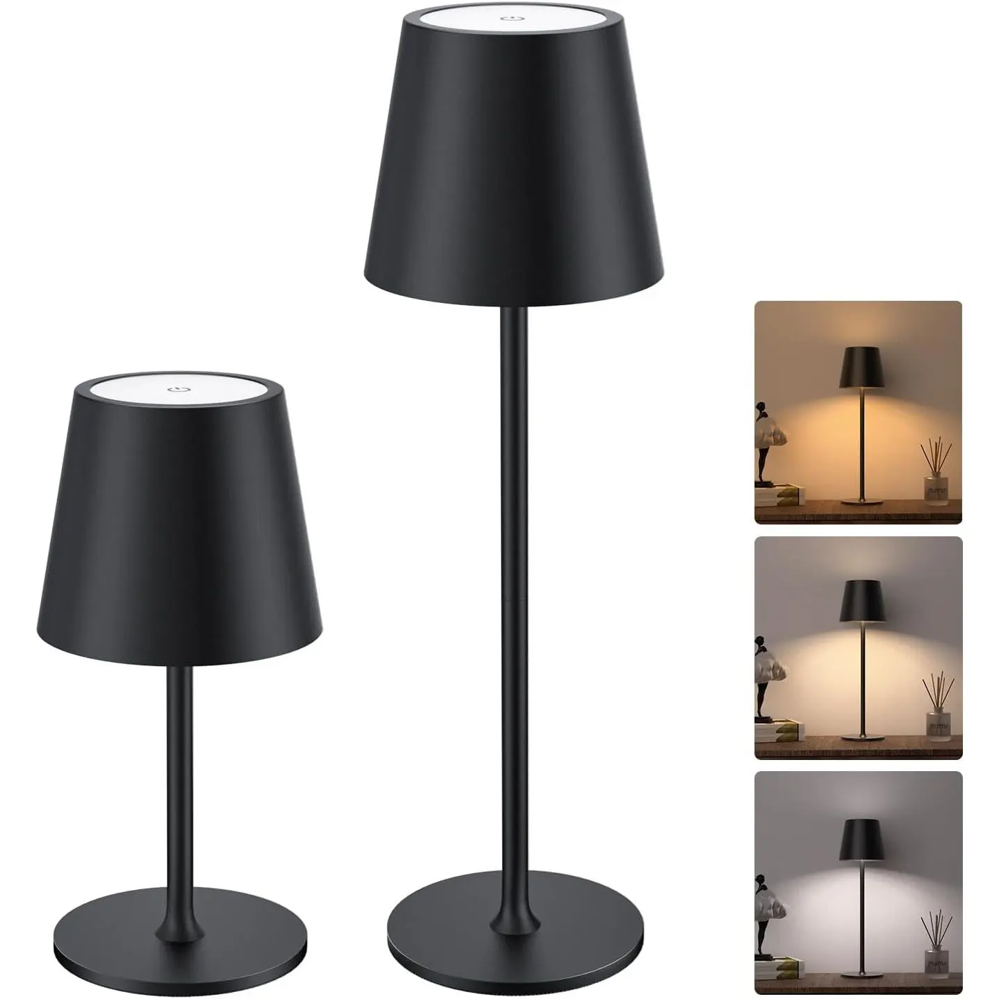 Wireless LED Table Lamps (2 Pack) - Rechargeable 5000mAh Batteries, 3 Adjustable Heights, 3 Smooth Dimming Colors (Including Warm White), Waterproof Portable Lights for Bedside Tables, Outdoor Use