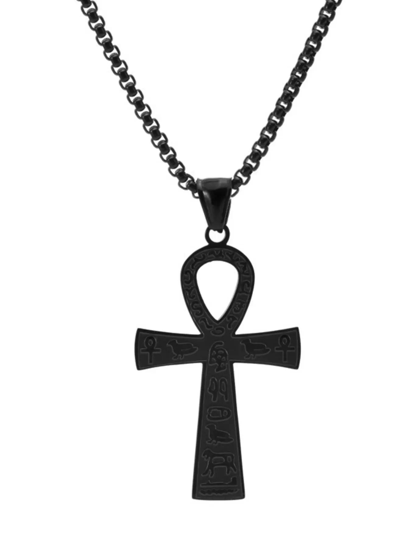 Engraved Hieroglyphic Rune Ankh Life Key Necklace, Non-Fading Vintage Street Hip-Hop Men's Collarbone Chain, Stylish Jewelry for Men, Clavicular Necklace