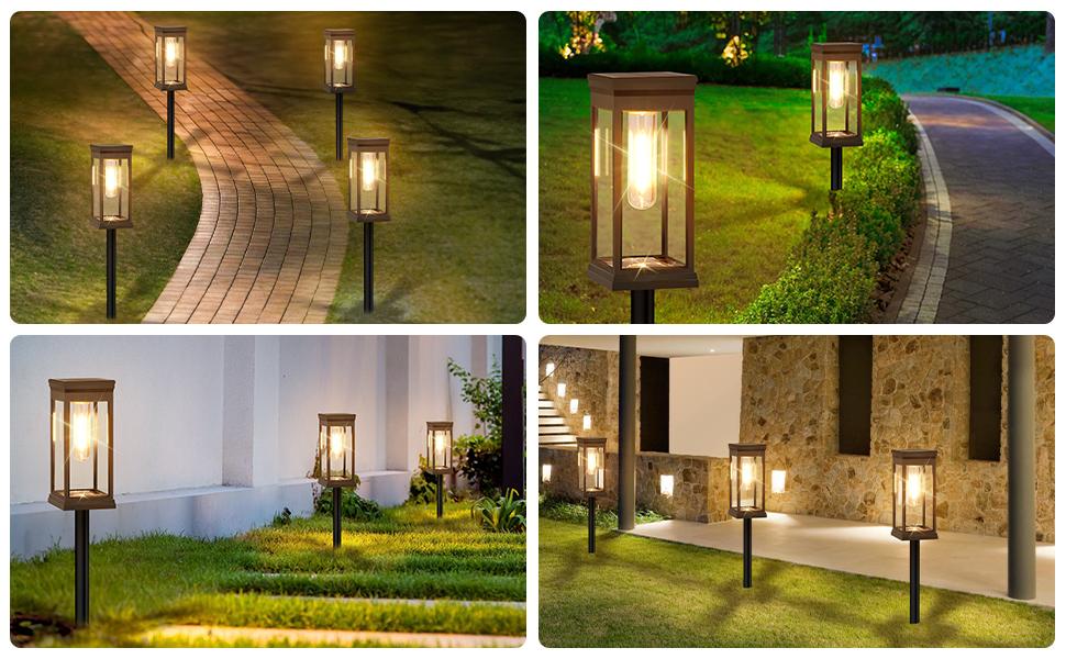 Solar Pathway Lights Outdoor, 8-Pack Large LED Solar Light Outdoor Waterproof, Super Bright Outside Lights for Yard, Sun-Powered Landscape Lighting for Garden Walkway, Warm White