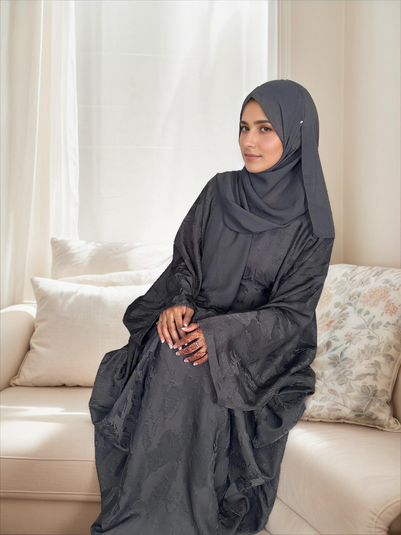 Women's Floral Jacquard Arabian Dress, Modest Chic Round Neck Long Sleeve Abaya Dress for Daily Wear, Ladies Islamic Clothing for All Seasons, Abaya Hijab Set, Abayas for Eid