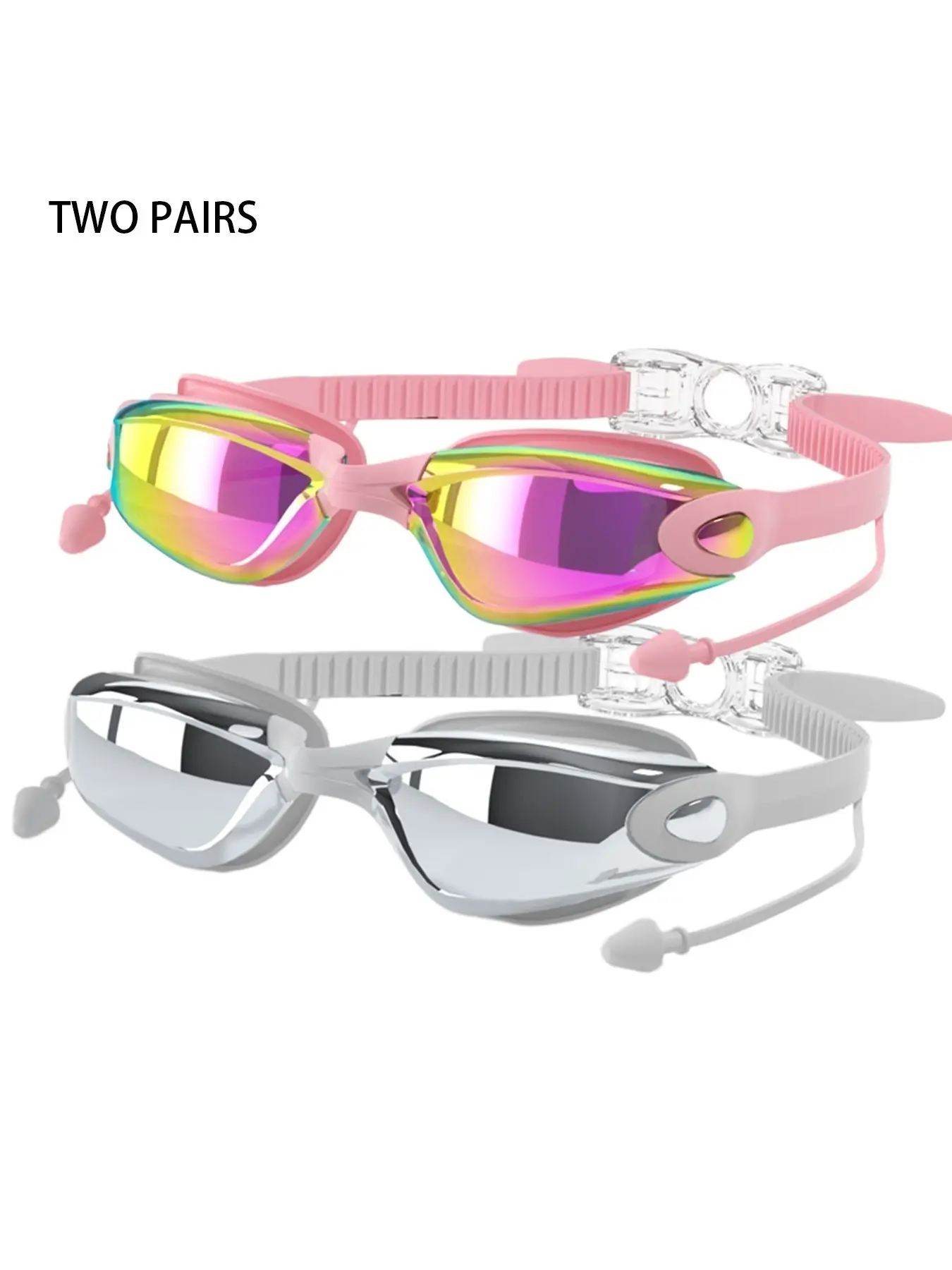 Adult Swim Goggles, UV Protection Anti-Fog Wide View Waterproof Goggles for Men and Women - Safety anti-uv swimming goggles swim glass anti-fog with Earplugs & 2 Sizes Replaceable Nose Bridges, for Lake,Beach, Summer Party, Silicone Swim Glasses