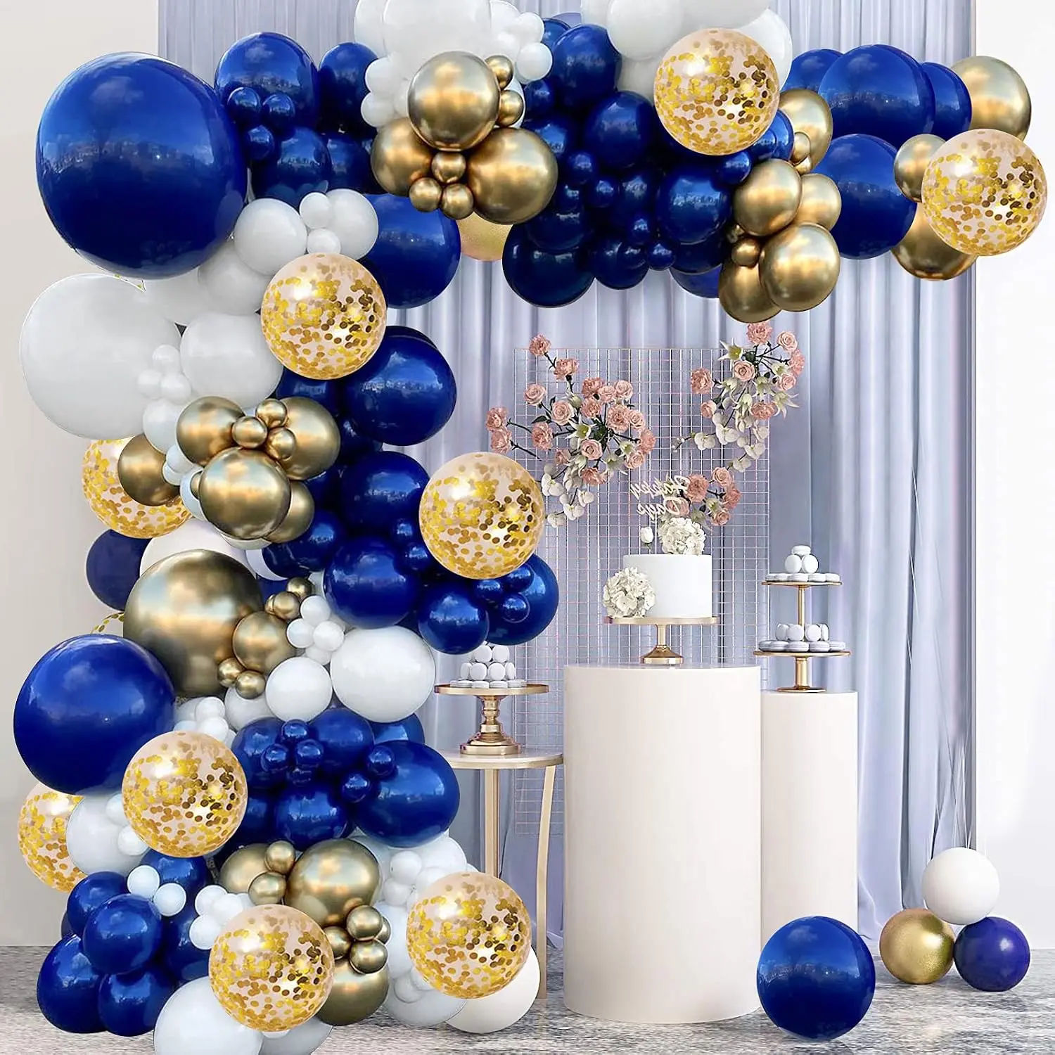 Modern Synthetic Different Sizes Durable Navy Blue Balloons Garland Kit - Manual Selection Navy Blue-White Confetti Balloons Arch Kit for Birthday, Class of 2025 Graduation Party Decorations, Extra Thicker, Wedding