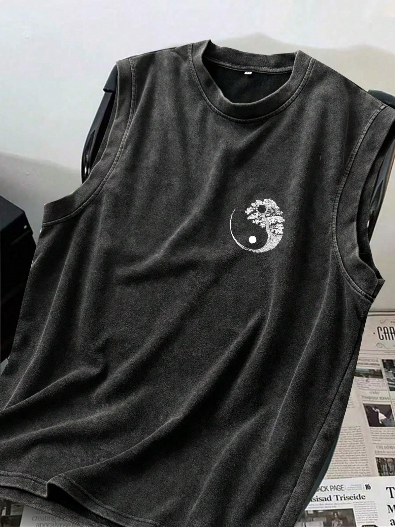 Cotton Vintage Distressed Men's Tank Top with Round Neck, Casual Sleeveless Summer Shirt for Teen to Adult Fashion