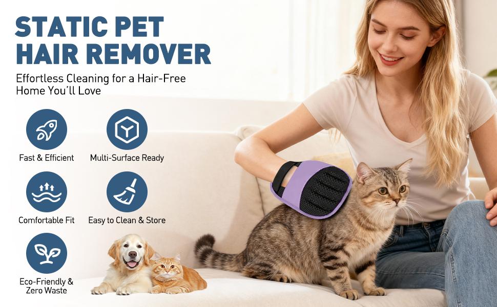 Magic Brush Glove Pet Hair - 2 Pack Electrostatic Grooming Removal Gloves for Dogs and Cats, The Magic Brush Pure Path Yomi Pet Grooming Needs, Fur Remover for Furniture, Clothes (Purple)