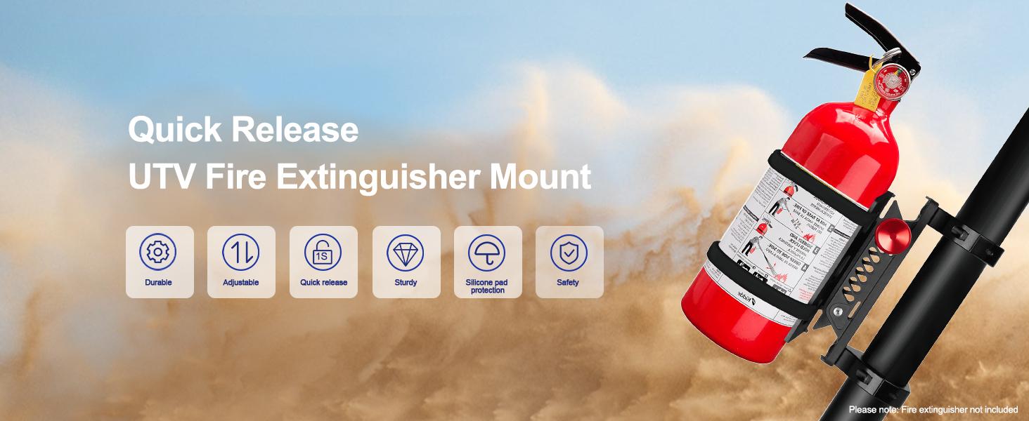 Quick Release UTV Fire Extinguisher Mount Kits, Adjustable Roll Bar Fire Extinguisher Holder Bracket Easy Install on 1.75"-2" Roll Cage, Compatible with Polaris RZR/Can Am X3/Jeep Wrangler