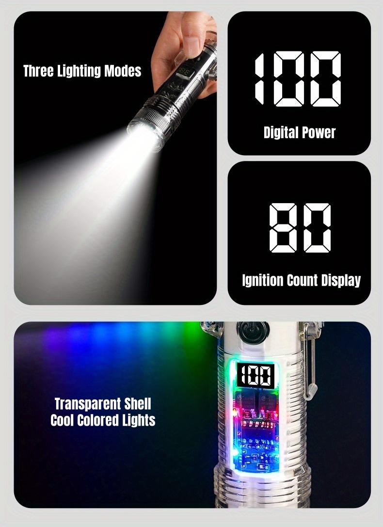 Windproof USB-C Rechargeable Lighter with Flashlight, Fast Charging,Compact & Portable for Camping, Hiking, Travel - Ideal Outdoor Survival, Gifts for Men, Electricians, Mechanics - Safe Flameless Plasma Ignition, Camping Gear