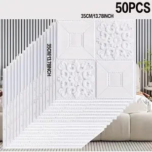 50 Sheets 3D Wallpaper, Self-Adhesive Foam Wall Paper, Waterproof & Easy Clean, Ideal for Bedroom, Living Room, Ceiling, Balcony Decor