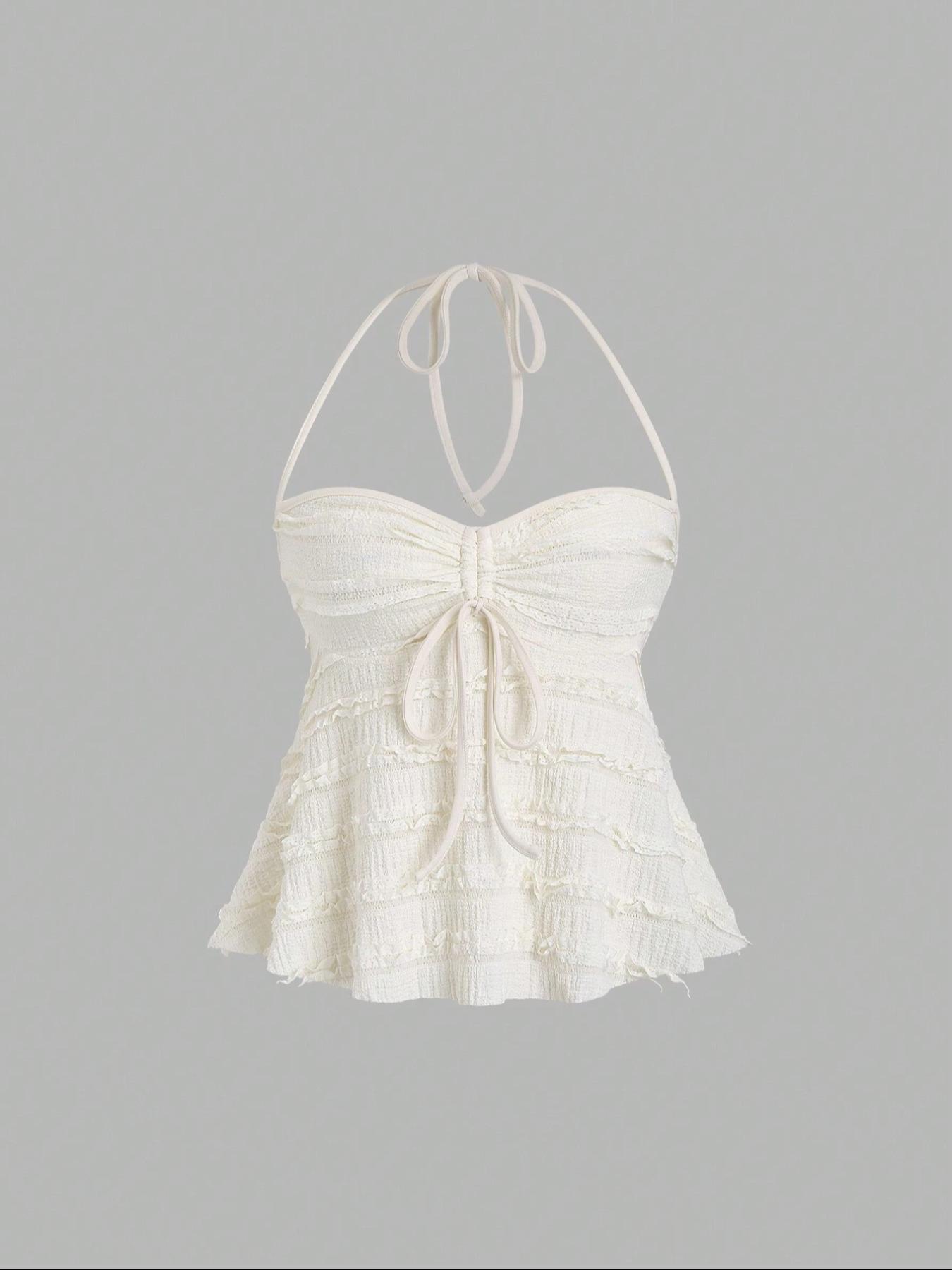 Women's Plain Drawstring Cami Top, Boho Sleeveless Casual Top for Summer, Ladies Clothes for Beach Holiday, Womenswear