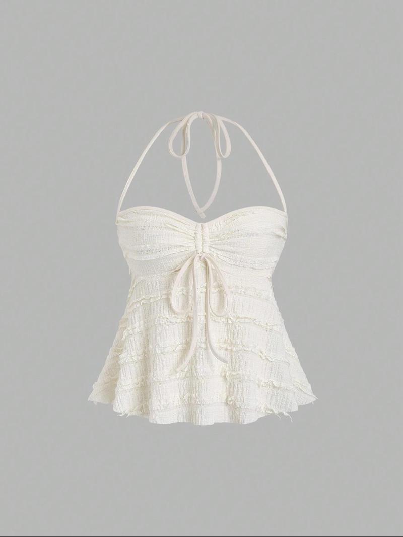 Women's Plain Drawstring Cami Top, Boho Sleeveless Casual Top for Summer, Ladies Clothes for Beach Holiday, Womenswear