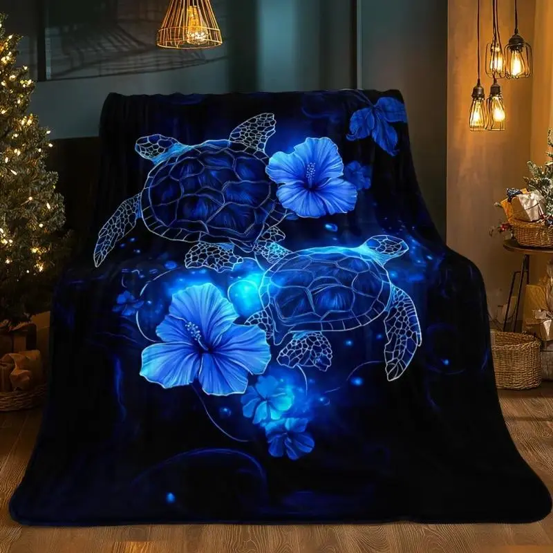 Prime Day Deal Turtles Print Wrinkle-Resistant Flannel Throw Blanket, Ultra Soft Plush All-Seasons Comfort Blanket for Sofas/Beds, Multiple Sizes, Ideal Independence Day/Birthday Gift for Kids & Adults
