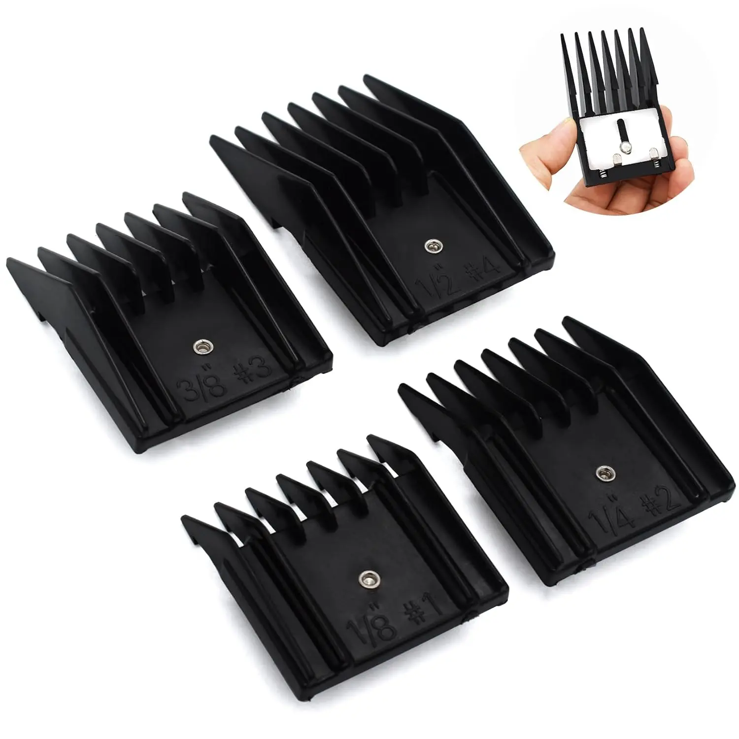 Professional A-Style Animal Clipper Attachment Guard Guide Cutting Combs Set -, /", /", /", /", Compatible with Oster Classic  A Andis AG BG Wahl KM Pet Groomers (Black)