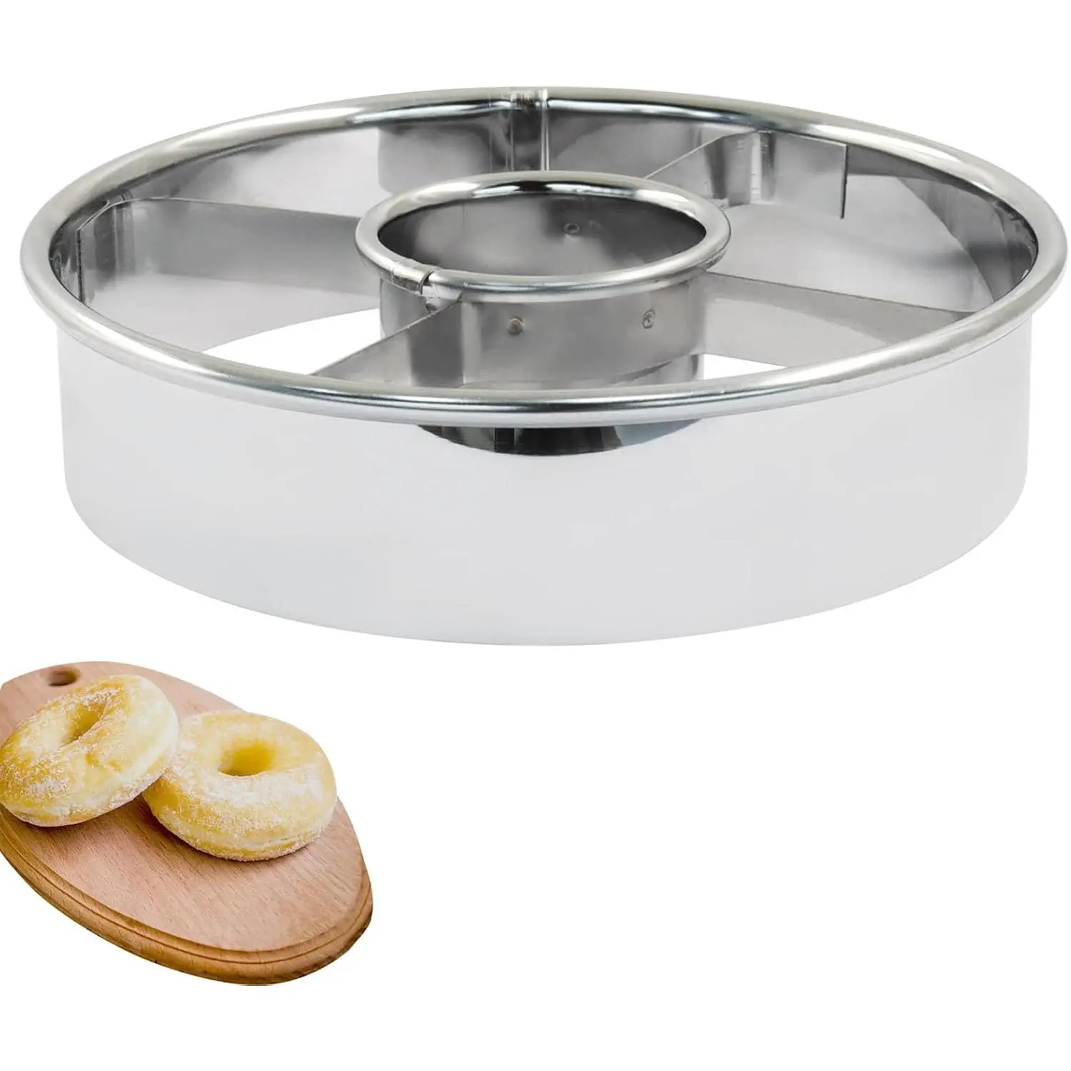 Stainless Steel Doughnut Cutter, 3.86" Dia Silver | Doughnut Cutter Long-Lasting, Smooth Rolled Edge, Cuts Tough Sticky Dough, Dishwasher Safe, Also for Bagels Cookies Pastries
