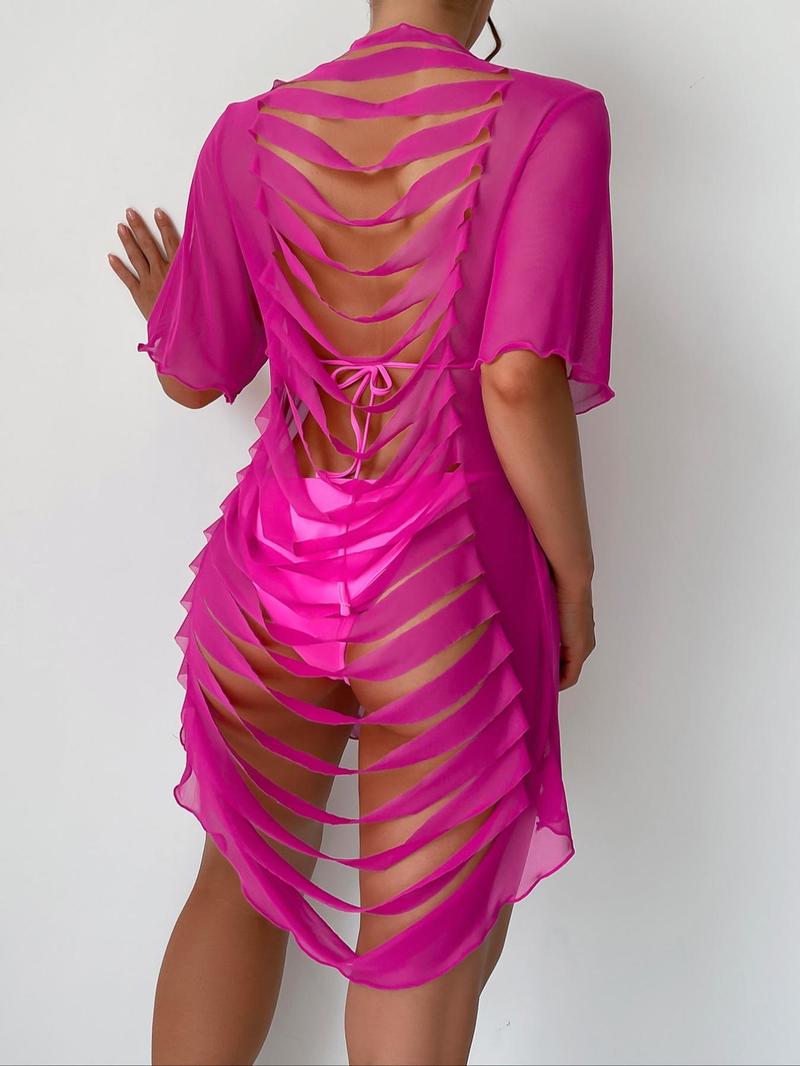 Women's 1pc Hollow-Out Breathable Mesh Beach Long Cover-Up Bikini Covering Shawl Black Semi-Transparent Swimsuit Cover-Up Cut-Out Beach Skirt Sexy Beachwear Swimwear Swimwear Coverups