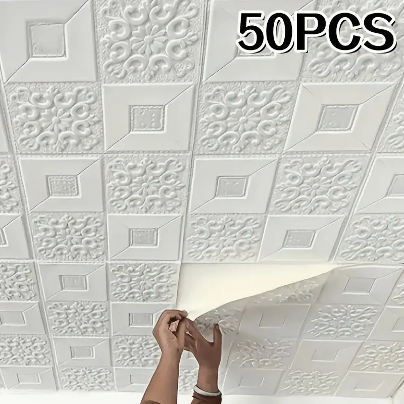 50pcs Self-Adhesive Ceiling Wallpaper, Easy to Clean & Cut to Size, Ideal for Kitchen, Living Room, Hallway Decor, Kitchen Backsplash Alternative