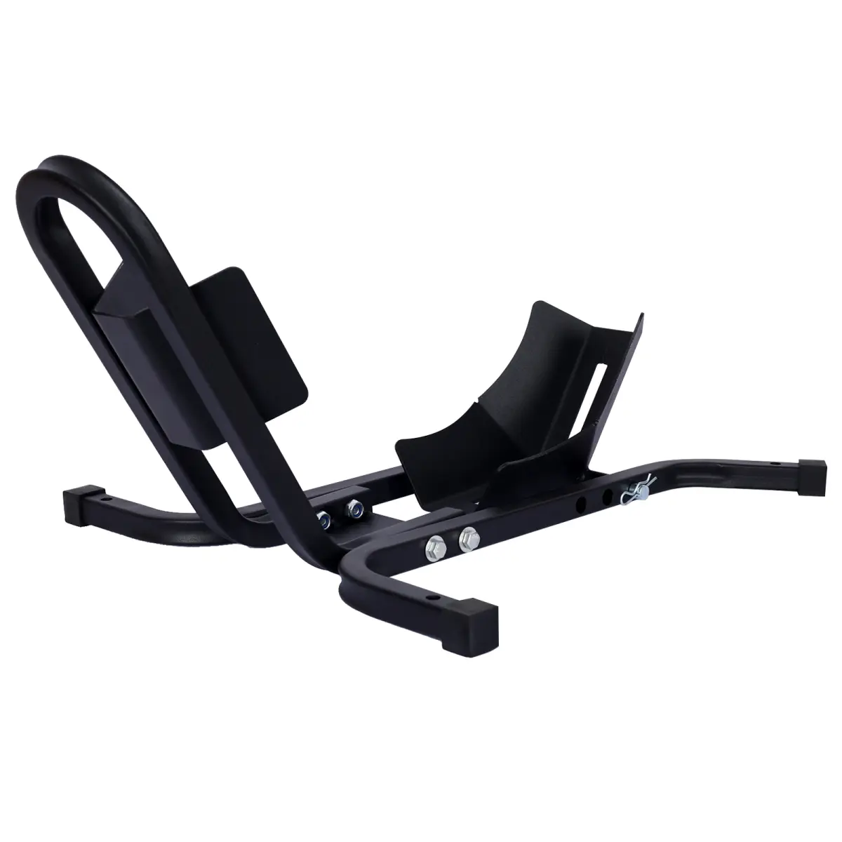 Black Steel U-Shape Motorcycle Front Tire Chock, 27.6x17x13.2in, 1200 lbs Max Load, Auto-Release, Fits 17-21in Wheels, Dual Installation (Freestanding/Mountable), Solid Steel, Supports Bikes for Transportation, Maintenance, All Ground Surfaces, Accessory,