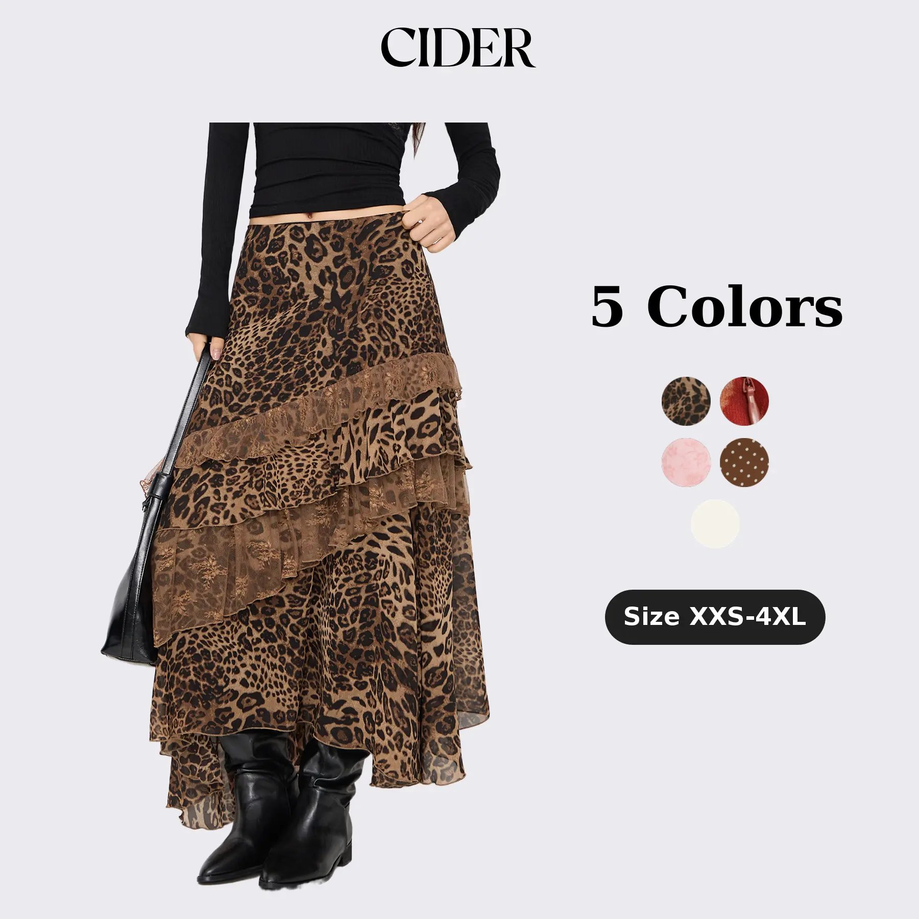 Cider Chiffon High Rise Leopard Print Layered Maxi Skirt