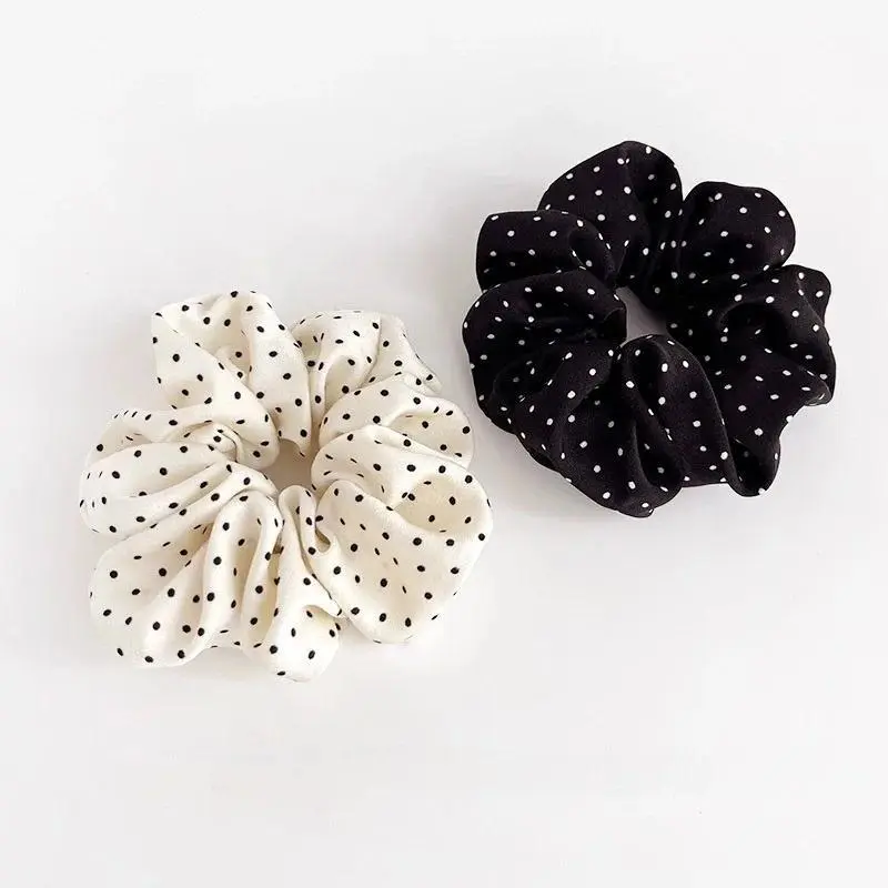 2Pcs/Set Elegant Hair Ties Minimalist Simulation Silk Scrunchie Wave Point Elastic Hair Loop Ponytail Hair Accessories for Women