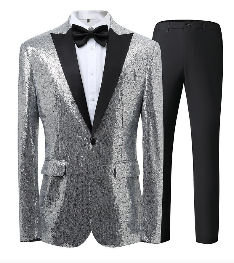 Gold Sequin Stage Performance Suit Jacket Men's Korean Style Blazer For Nightclub, Wedding Host, Emcee, Photoshoot Gold Sequin Stage Performance Suit Jacket Men's Korean Style Blazer For Nightclub, Wedding Host, Emcee, Photoshoot