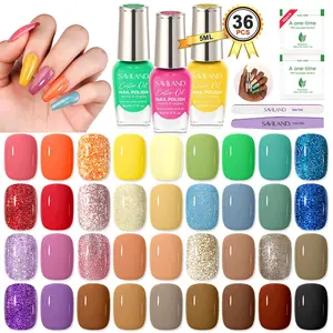 SAVILAND 36 Colors Nail Polish Set Brown Black Glitter Regular Pastel Nail Polish Kit Fingernail Polish with Top Base Coat 39 Pcs Home DIY Travel Set
