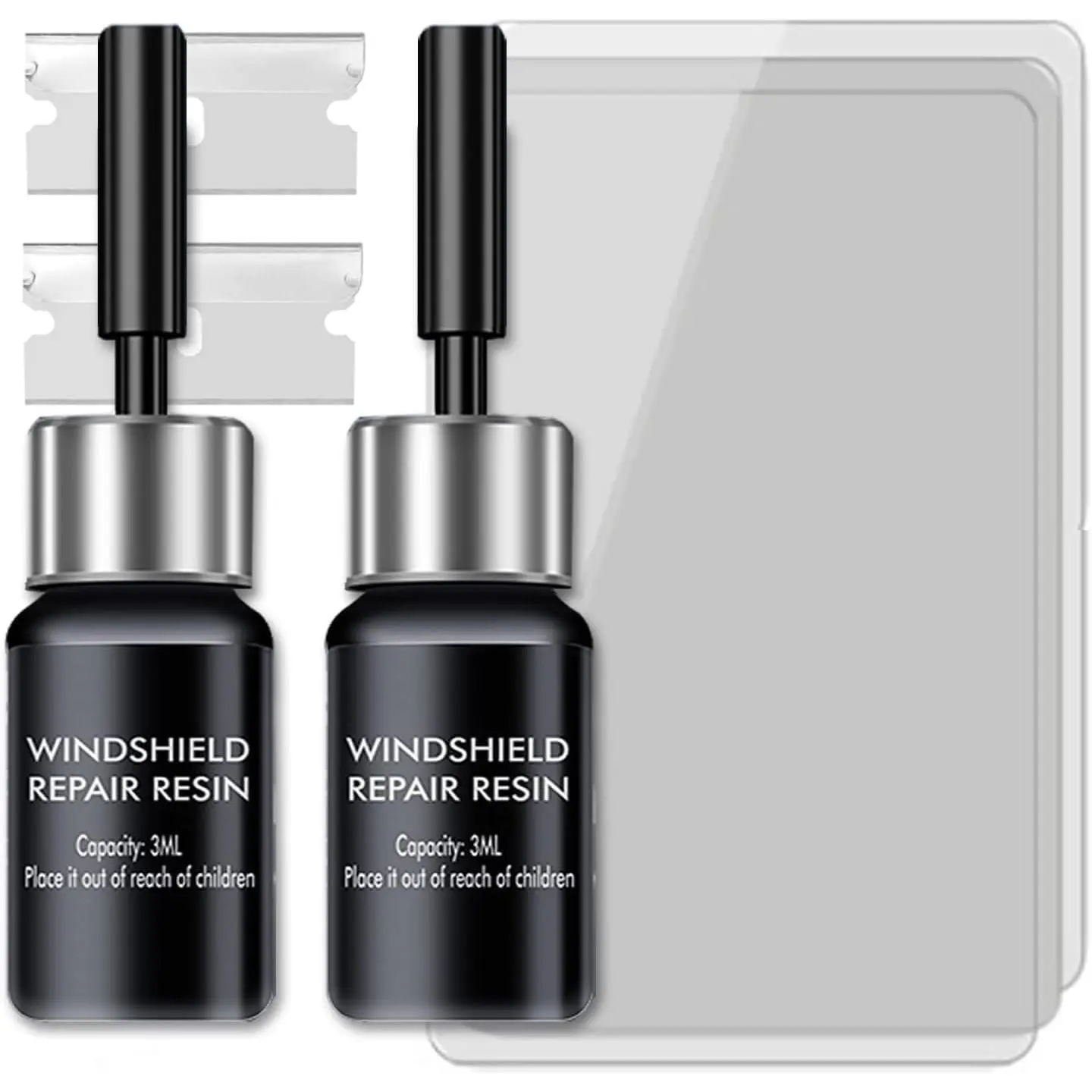 2 Pack Windshield Repair Kit, Quick Fix for Chips, Cracks, Bulls-Eye &  , Nano Glass Repair Kit, Easy  Windshield Repair Solution Windshield Repair Kit for Chips & Cracks (Black)