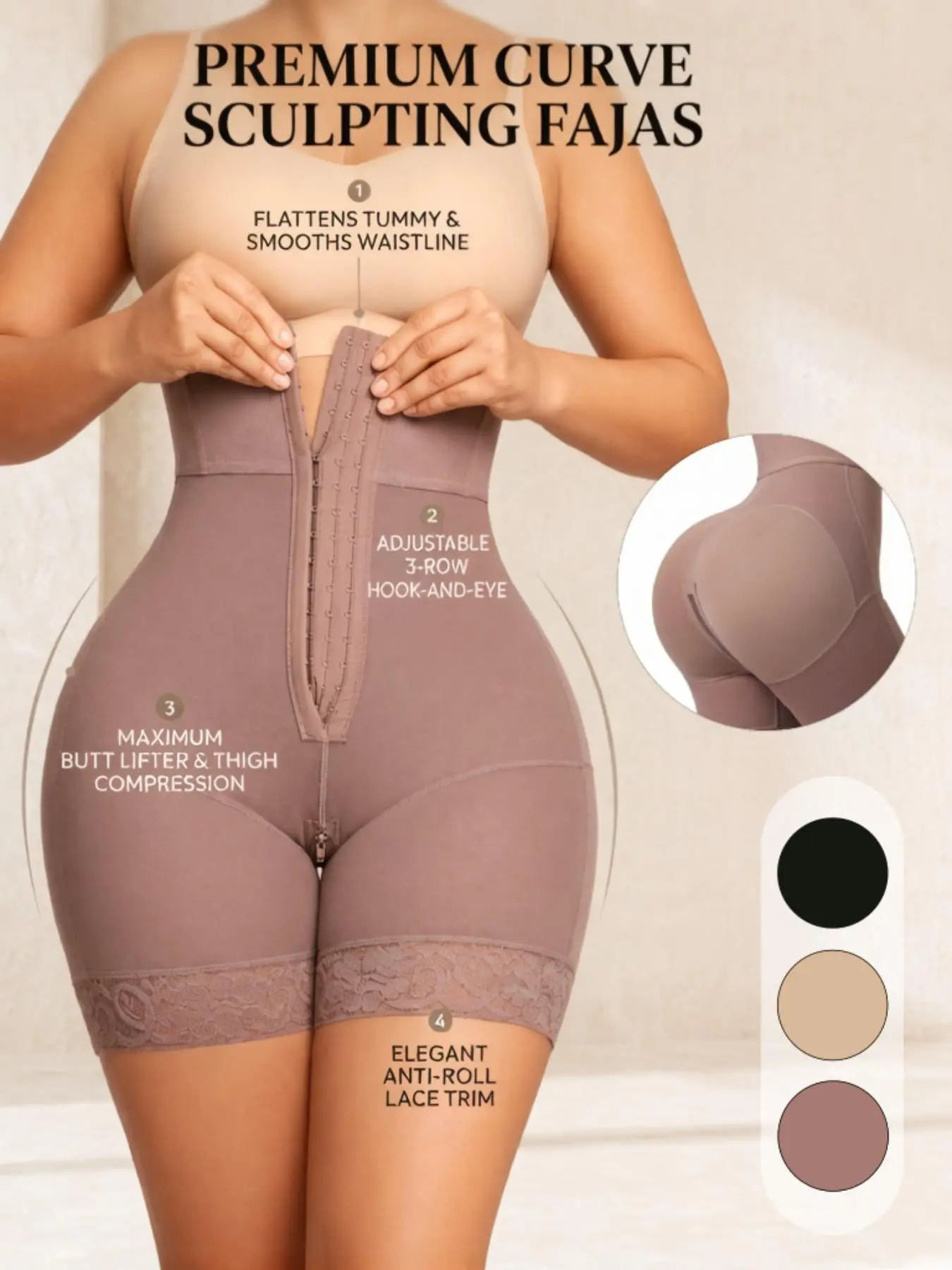 1 Count Women's High Waist Colombian Shapewear Bottoms, Fajas, Waist Trainer,Tummy Control And Butt Lifter Body Shaper Shorts, Tummy Tuck Shapewear Belts, Comfortable Briefs With Hooks Closure, Suitable For Various Occasions, Sports, Compression