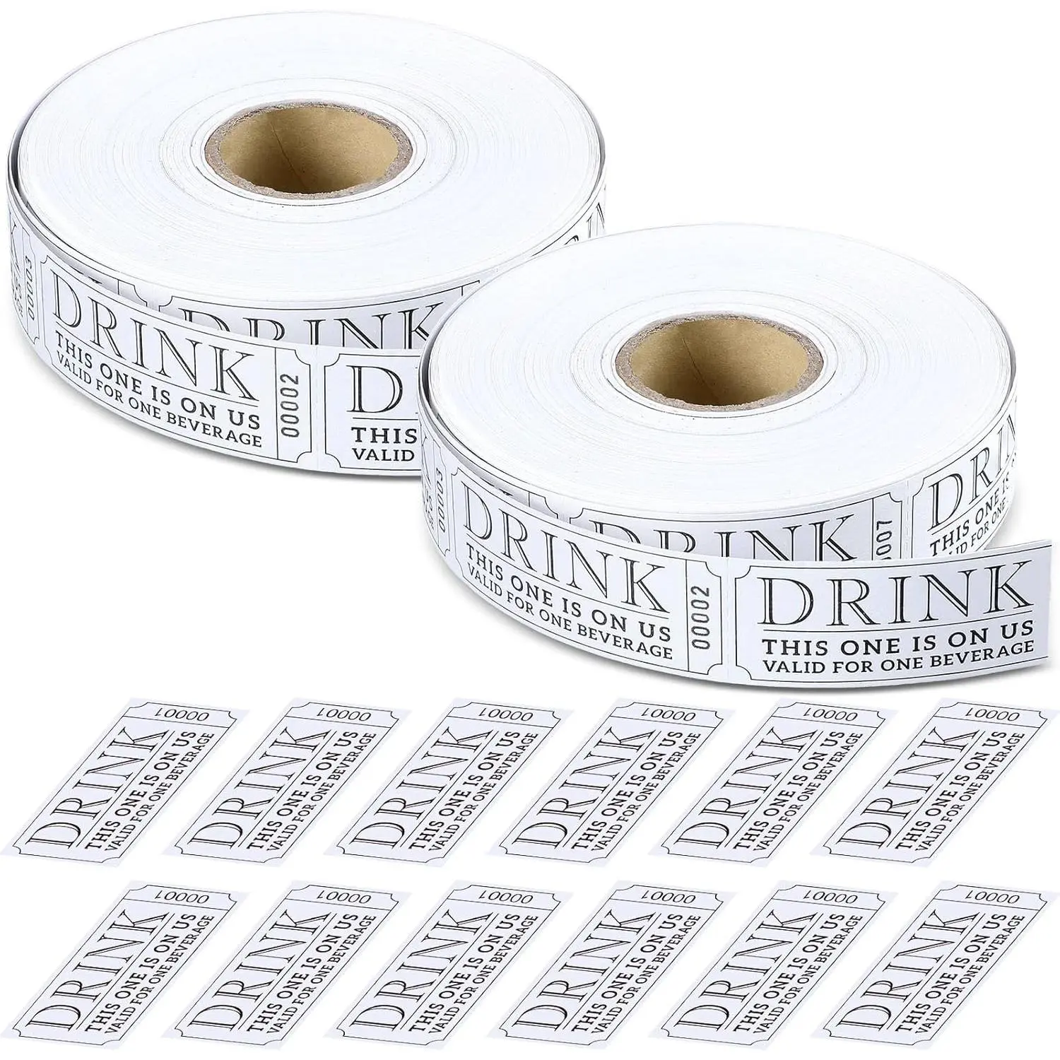 TaoBary 2 Rolls 1000 Pcs Free Drink Beverage Ticket Roll Raffle Party Tickets for Events Wedding and Parties(Simple)