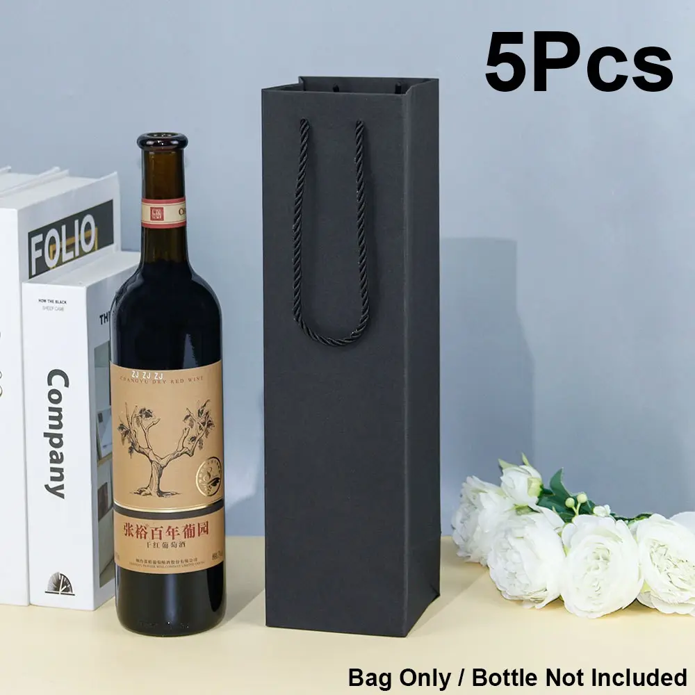 5pcs Wine Gift Bags, Kraft Paper Bottle Bags with Handles, Single Wine Bottle Gift Bags, Christmas Gift Packaging, Party Favors, 2 Sizes Available