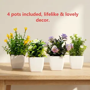 4 Pots Mini Artificial Eucalyptus Plants, Ideal for Home, Indoor/outdoor, Office Desk, Bedroom, Bathroom, Garden Decor, Holiday Decoration