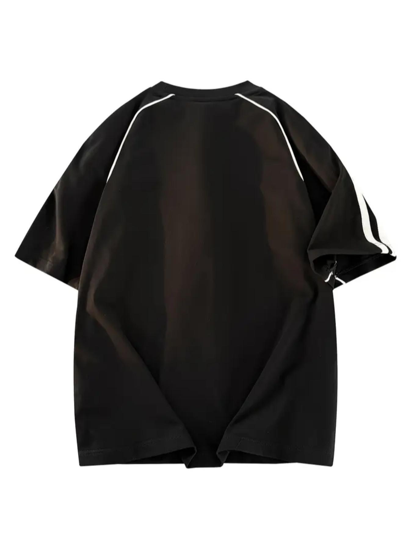 Men's Regular Fit Striped Trim Short Sleeve Tee, Casual Style Tee, Casual Comfy Round Neck T-shirt for Summer, Fashion Men's Top for Daily Wear, Tropical