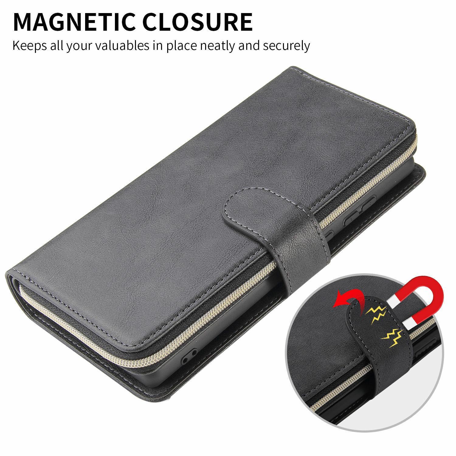 [Free !ship] For iPhone 17 Pro Max 16 15 Plus 14 Pro Max 13 12 11 Pro Max Luxury Large Capacity PU Leather Zipper Wallet Case Card Slots Cash Coin Purse Bag Full Shockproof Flip Stand Cover