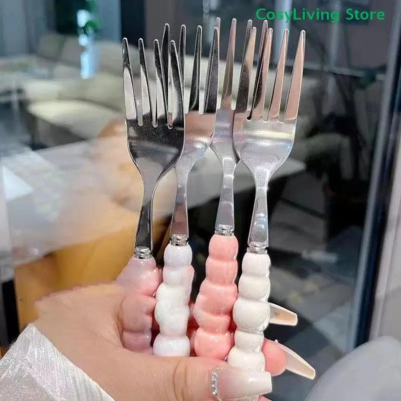 Steak Stainless Steel Fork Pearl Handle Fork For Dessert Household Salad Fork Dessert Pasta Fork Kitchen Accessories Gadgets