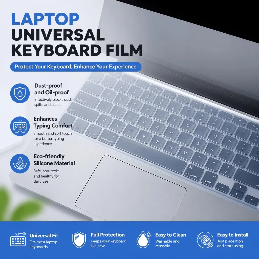 2-Pack Colorful Ultra-Thin Silicone Keyboard Cover, Dust & Oil Resistant, Universal Fit 12-14" & 15-17" Laptops, Comfortable Typing, Durable for Office & Gaming, Easy to Clean