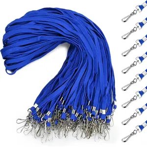 50 Pcs Flat Badge Lanyards for ID Badges Bulk Blue Lanyard with Swivel J Hook Clip for Office Workers, Students and Teachers