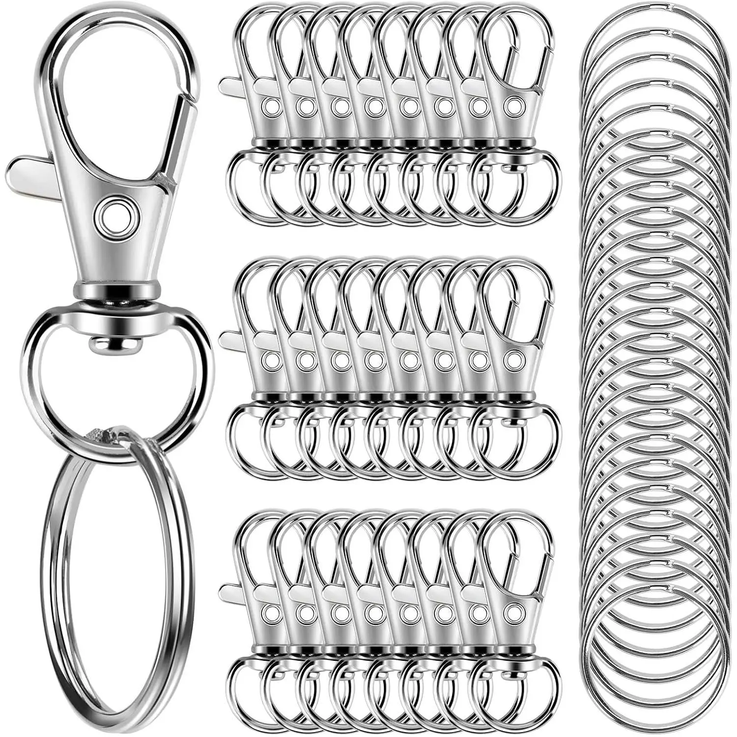 50 count Metal Lobster Claw Clasp with Key Rings, 25 count Keychains Clips Hooks and 25 count Key Chain Rings,  Accessories,  Ring Making kit for Crafts,