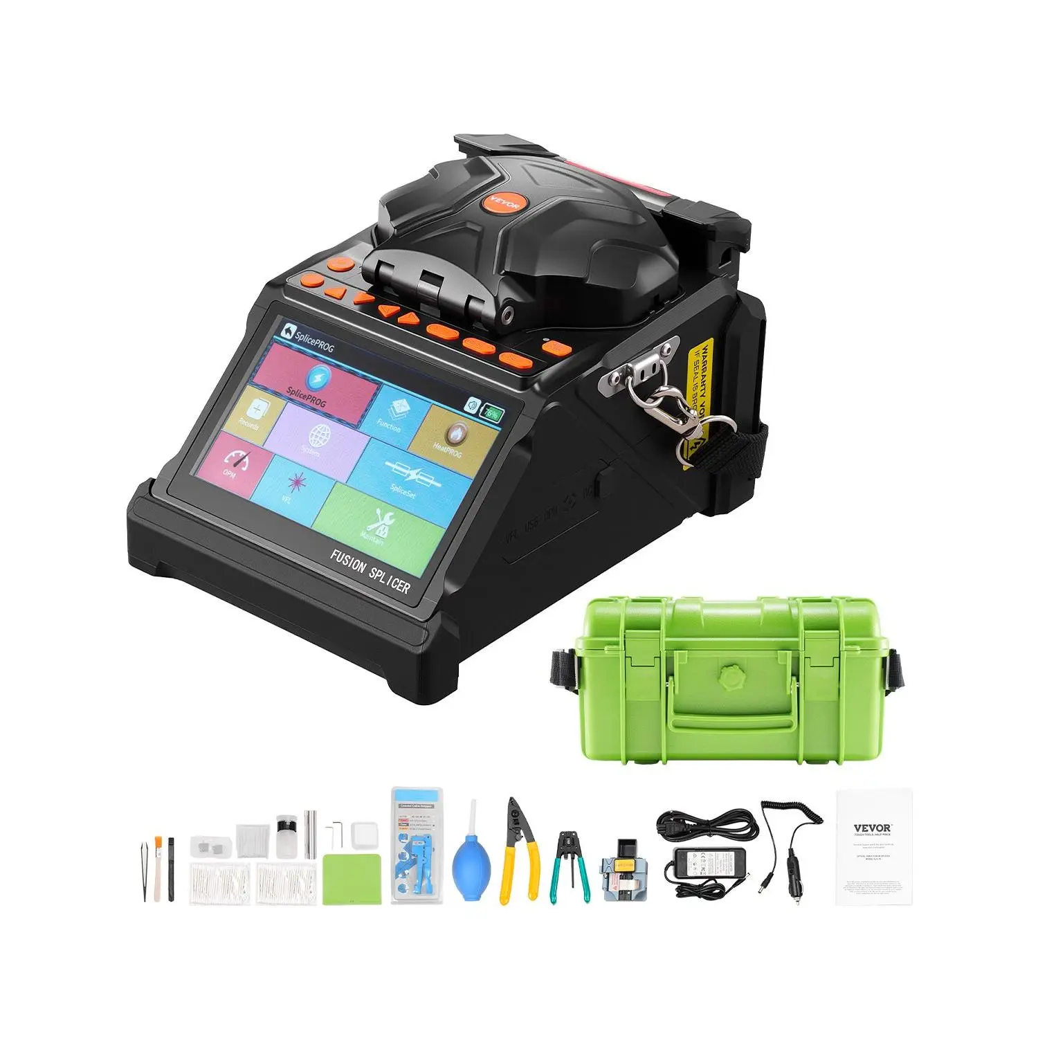 VEVOR Fiber Fusion Splicer 6 Motors, Core Clad Alignment Fibers Optic Splicer with 6s Fast Splicing and 13s Heating, 5" LCD Screen, 3 in 1 Fiber Holder, 7800mAh Battery for SM MM DS NZDS Fibers