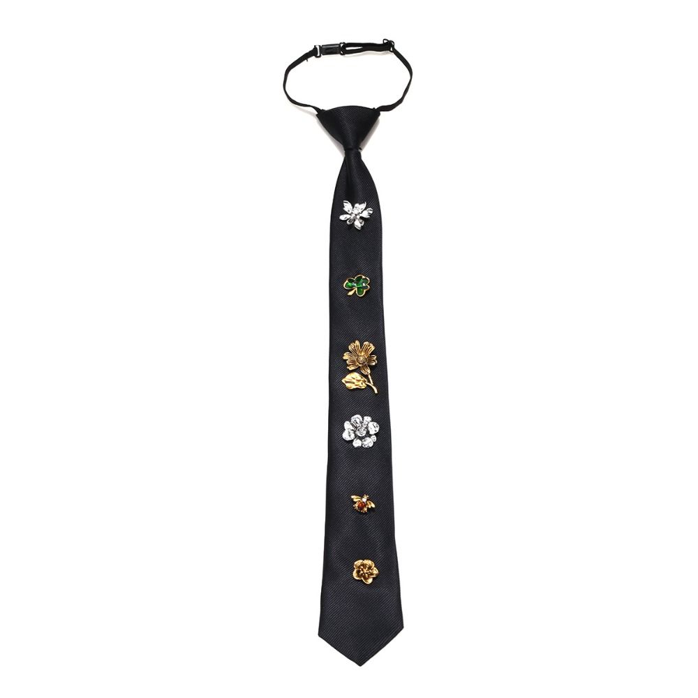 Korean Flower Tie Black Bee Rhinestone Necktie Insect Academic Style Decoration Shirt Tie JK Uniform Decoration